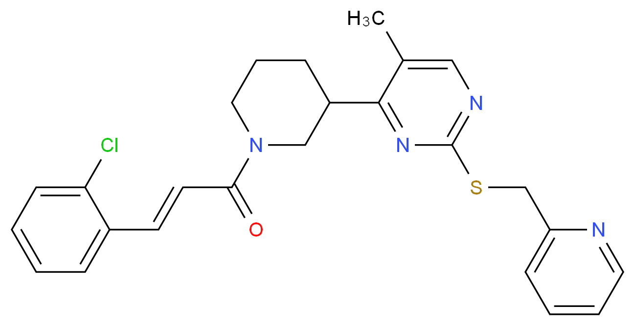 4-{1-[(2E)-3-(2-chlorophenyl)-2-propenoyl]-3-piperidinyl}-5-methyl-2-[(2-pyridinylmethyl)thio]pyrimidine_分子结构_CAS_)