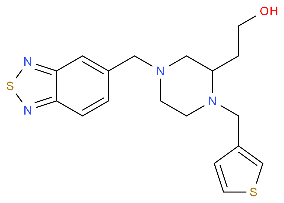 2-[4-(2,1,3-benzothiadiazol-5-ylmethyl)-1-(3-thienylmethyl)-2-piperazinyl]ethanol_分子结构_CAS_)