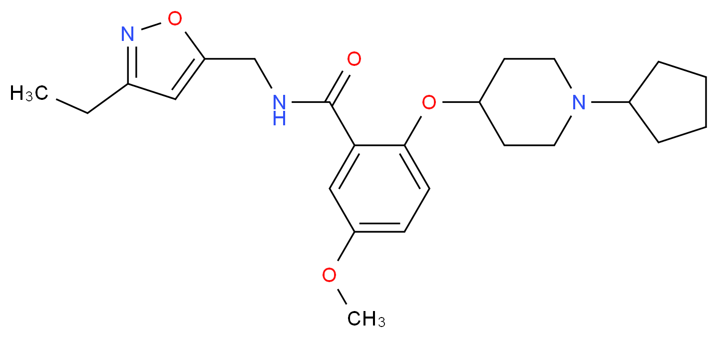 2-[(1-cyclopentyl-4-piperidinyl)oxy]-N-[(3-ethyl-5-isoxazolyl)methyl]-5-methoxybenzamide_分子结构_CAS_)