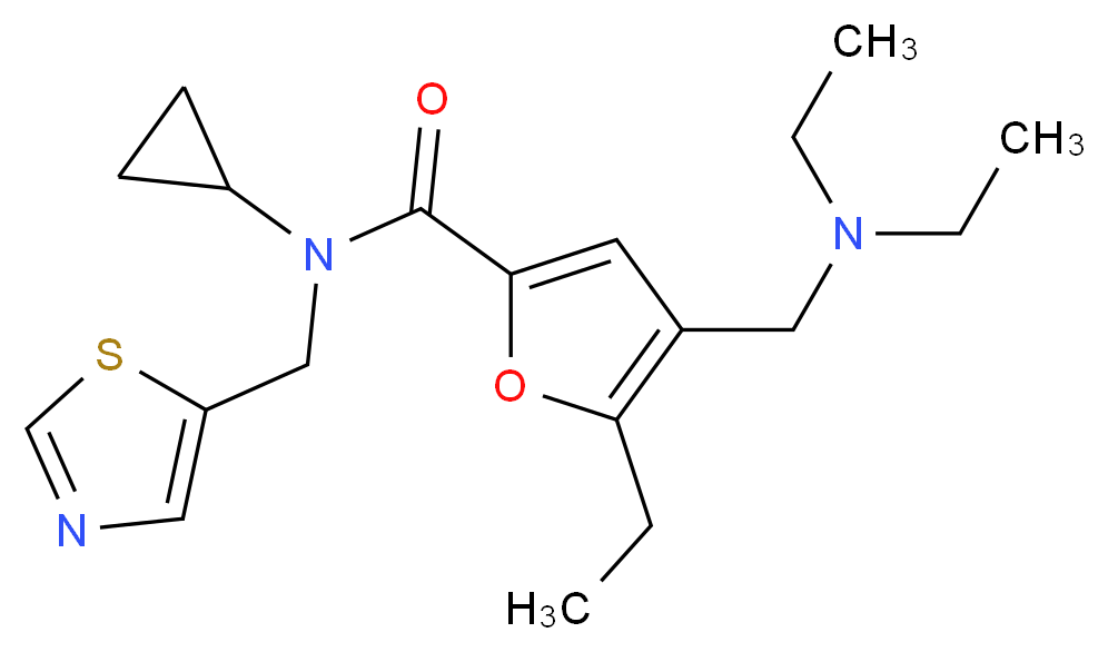 N-cyclopropyl-4-[(diethylamino)methyl]-5-ethyl-N-(1,3-thiazol-5-ylmethyl)-2-furamide_分子结构_CAS_)