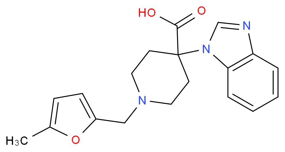 4-(1H-benzimidazol-1-yl)-1-[(5-methyl-2-furyl)methyl]piperidine-4-carboxylic acid_分子结构_CAS_)