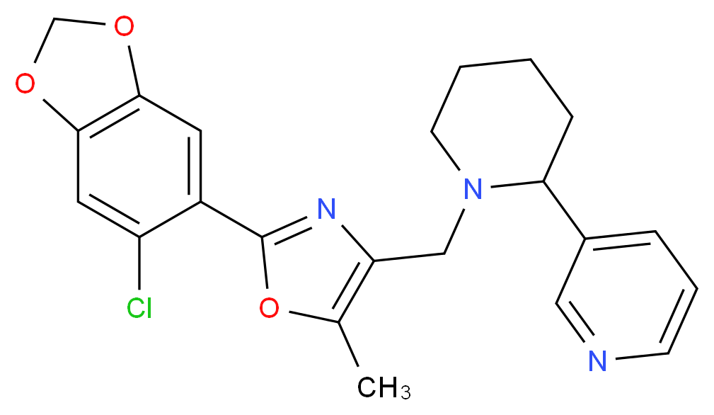 3-(1-{[2-(6-chloro-1,3-benzodioxol-5-yl)-5-methyl-1,3-oxazol-4-yl]methyl}-2-piperidinyl)pyridine_分子结构_CAS_)