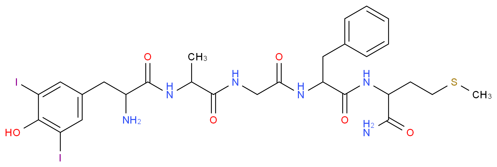 2-[2-(2-{2-[2-amino-3-(4-hydroxy-3,5-diiodophenyl)propanamido]propanamido}acetamido)-3-phenylpropanamido]-4-(methylsulfanyl)butanamide_分子结构_CAS_103226-15-9