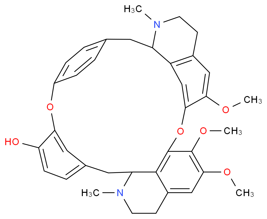 20,21,25-trimethoxy-15,30-dimethyl-7,23-dioxa-15,30-diazaheptacyclo[22.6.2.2<sup>3</sup>,<sup>6</sup>.1<sup>8</sup>,<sup>1</sup><sup>2</sup>.1<sup>1</sup><sup>4</sup>,<sup>1</sup><sup>8</sup>.0<sup>2</sup><sup>7</sup>,<sup>3</sup><sup>1</sup>.0<sup>2</sup><sup>2</sup>,<sup>3</sup><sup>3</sup>]hexatriaconta-3,5,8(34),9,11,18,20,22(33),24(32),25,27(31),35-dodecaen-9-ol_分子结构_CAS_478-61-5