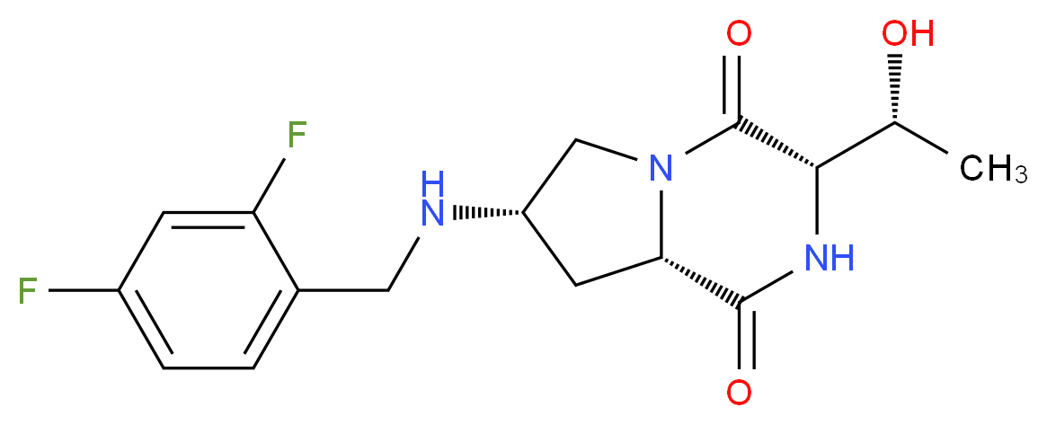 (3S,7S,8aS)-7-[(2,4-difluorobenzyl)amino]-3-[(1R)-1-hydroxyethyl]hexahydropyrrolo[1,2-a]pyrazine-1,4-dione_分子结构_CAS_)