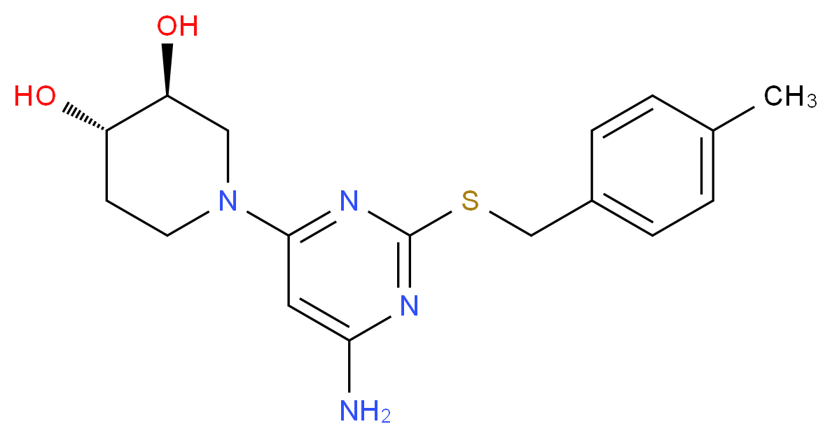 (3S*,4S*)-1-{6-amino-2-[(4-methylbenzyl)thio]pyrimidin-4-yl}piperidine-3,4-diol_分子结构_CAS_)