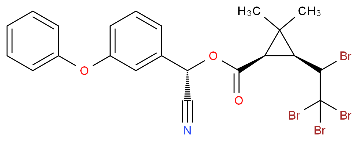 (S)-cyano(3-phenoxyphenyl)methyl (1R,3S)-2,2-dimethyl-3-(1,2,2,2-tetrabromoethyl)cyclopropane-1-carboxylate_分子结构_CAS_66841-25-6