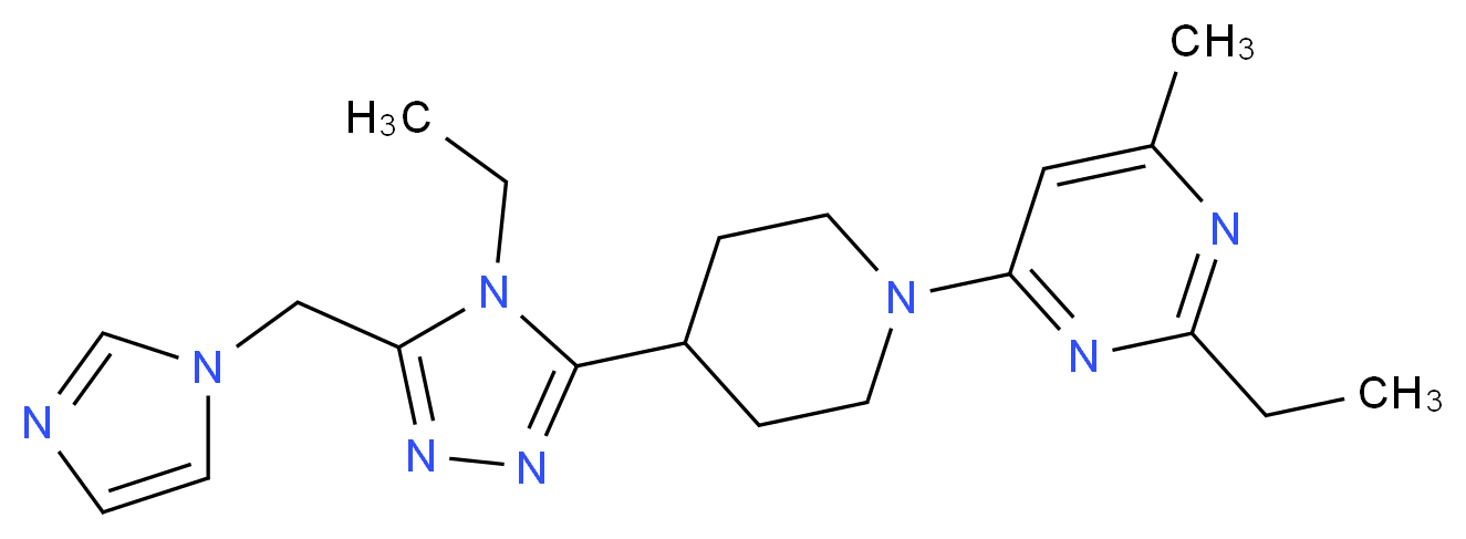 2-ethyl-4-{4-[4-ethyl-5-(1H-imidazol-1-ylmethyl)-4H-1,2,4-triazol-3-yl]piperidin-1-yl}-6-methylpyrimidine_分子结构_CAS_)
