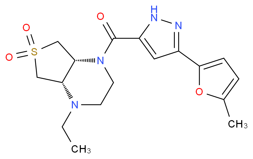 (4aR*,7aS*)-1-ethyl-4-{[3-(5-methyl-2-furyl)-1H-pyrazol-5-yl]carbonyl}octahydrothieno[3,4-b]pyrazine 6,6-dioxide_分子结构_CAS_)
