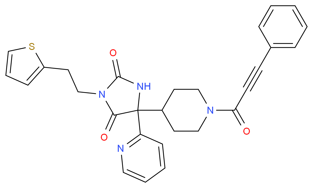 5-[1-(3-phenyl-2-propynoyl)-4-piperidinyl]-5-(2-pyridinyl)-3-[2-(2-thienyl)ethyl]-2,4-imidazolidinedione_分子结构_CAS_)