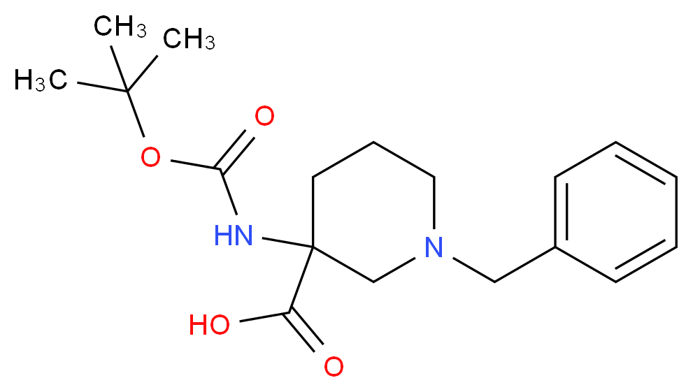 1-benzyl-3-{[(tert-butoxy)carbonyl]amino}piperidine-3-carboxylic acid_分子结构_CAS_436867-72-0