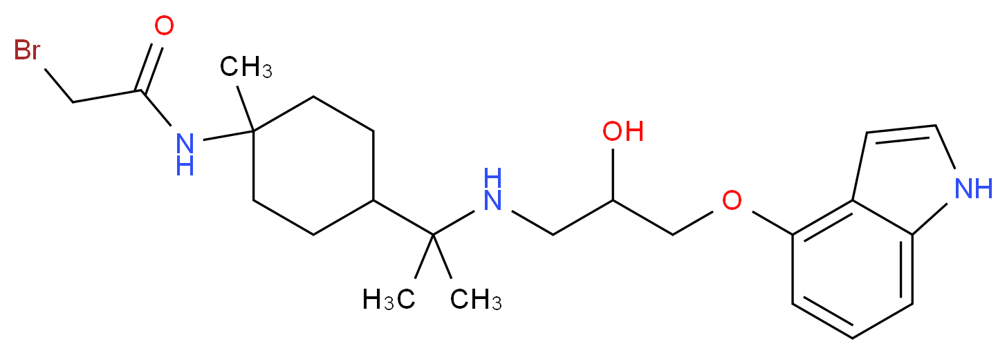 2-bromo-N-[4-(2-{[2-hydroxy-3-(1H-indol-4-yloxy)propyl]amino}propan-2-yl)-1-methylcyclohexyl]acetamide_分子结构_CAS_106469-52-7