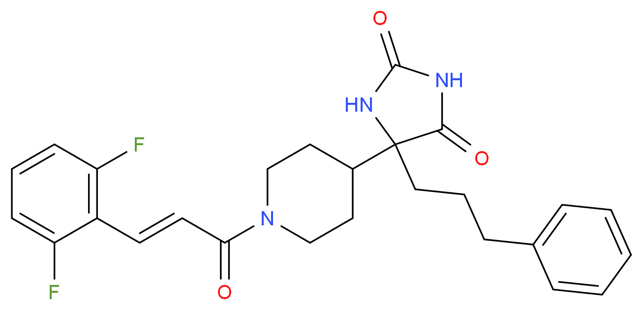 5-{1-[(2E)-3-(2,6-difluorophenyl)-2-propenoyl]-4-piperidinyl}-5-(3-phenylpropyl)-2,4-imidazolidinedione_分子结构_CAS_)