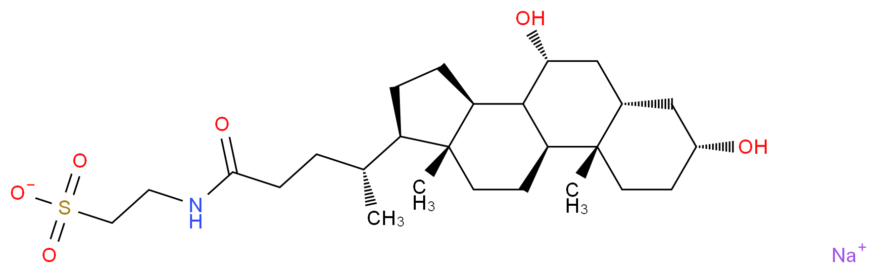 sodium 2-[(4R)-4-[(1S,2S,5R,7S,9R,11S,14R,15R)-5,9-dihydroxy-2,15-dimethyltetracyclo[8.7.0.0<sup>2</sup>,<sup>7</sup>.0<sup>1</sup><sup>1</sup>,<sup>1</sup><sup>5</sup>]heptadecan-14-yl]pentanamido]ethane-1-sulfonate_分子结构_CAS_6009-98-9