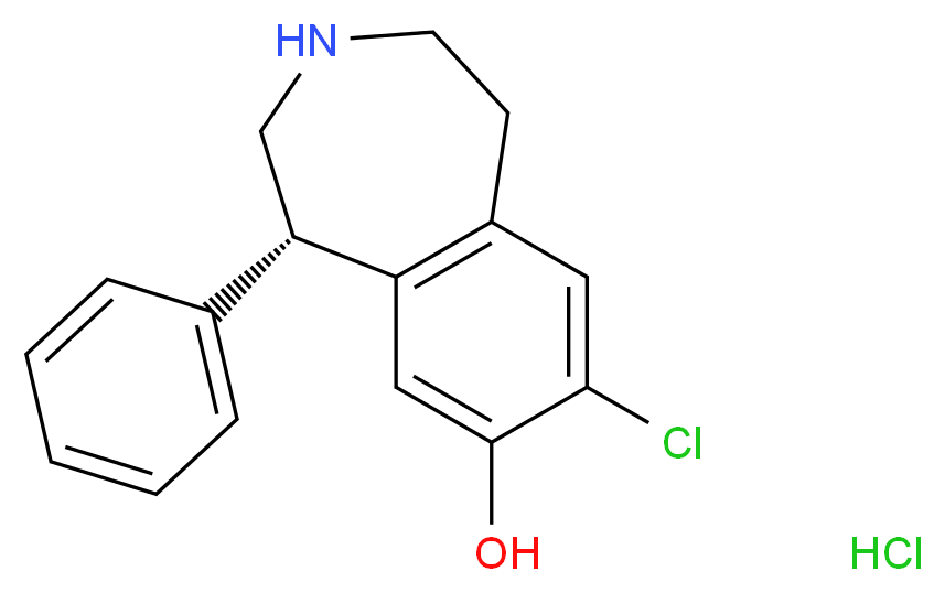 (5S)-8-chloro-5-phenyl-2,3,4,5-tetrahydro-1H-3-benzazepin-7-ol hydrochloride_分子结构_CAS_107128-79-0