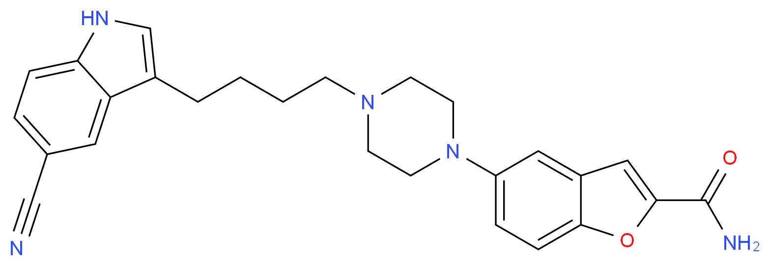 5-{4-[4-(5-cyano-1H-indol-3-yl)butyl]piperazin-1-yl}-1-benzofuran-2-carboxamide_分子结构_CAS_163521-12-8