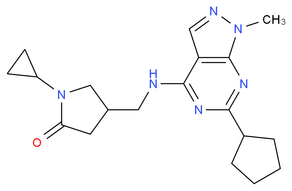 4-{[(6-cyclopentyl-1-methyl-1H-pyrazolo[3,4-d]pyrimidin-4-yl)amino]methyl}-1-cyclopropylpyrrolidin-2-one_分子结构_CAS_)