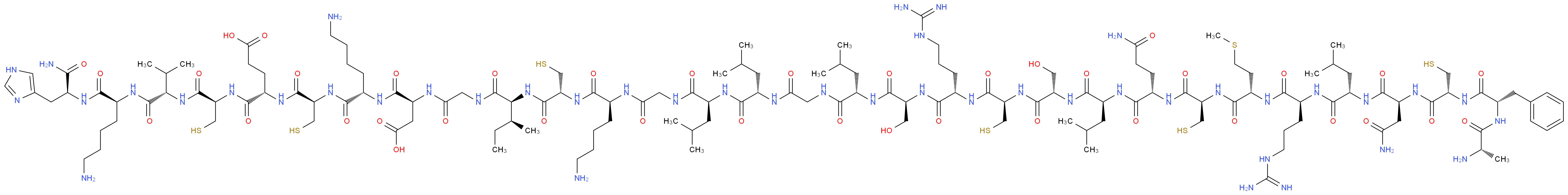 (4S)-4-{[(1R)-1-{[(1S)-1-{[(1S)-5-amino-1-{[(1S)-1-carbamoyl-2-(1H-imidazol-4-yl)ethyl]carbamoyl}pentyl]carbamoyl}-2-methylpropyl]carbamoyl}-2-sulfanylethyl]carbamoyl}-4-[(2R)-2-[(2S)-6-amino-2-[(2S)-2-{2-[(2S,3S)-2-[(2R)-2-[(2S)-6-amino-2-{2-[(2S)-2-[(2S)-2-{2-[(2S)-2-[(2S)-2-[(2S)-2-[(2R)-2-[(2S)-2-[(2S)-2-[(2S)-2-[(2R)-2-[(2S)-2-[(2S)-2-[(2S)-2-[(2S)-2-[(2R)-2-[(2S)-2-[(2S)-2-aminopropanamido]-3-phenylpropanamido]-3-sulfanylpropanamido]-3-carbamoylpropanamido]-4-methylpentanamido]-5-carbamimidamidopentanamido]-4-(methylsulfanyl)butanamido]-3-sulfanylpropanamido]-4-carbamoylbutanamido]-4-methylpentanamido]-3-hydroxypropanamido]-3-sulfanylpropanamido]-5-carbamimidamidopentanamido]-3-hydroxypropanamido]-4-methylpentanamido]acetamido}-4-methylpentanamido]-4-methylpentanamido]acetamido}hexanamido]-3-sulfanylpropanamido]-3-methylpentanamido]acetamido}-3-carboxypropanamido]hexanamido]-3-sulfanylpropanamido]butanoic acid_分子结构_CAS_116235-63-3