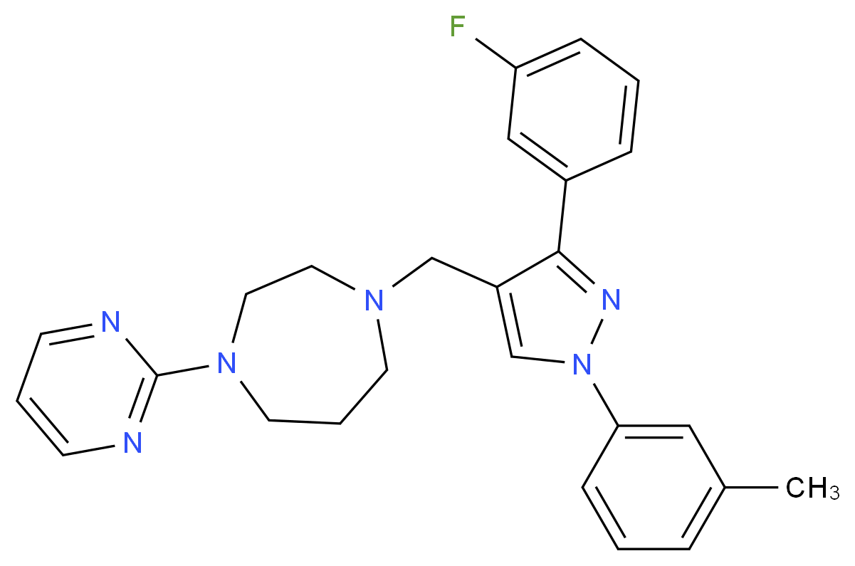 1-{[3-(3-fluorophenyl)-1-(3-methylphenyl)-1H-pyrazol-4-yl]methyl}-4-(2-pyrimidinyl)-1,4-diazepane_分子结构_CAS_)