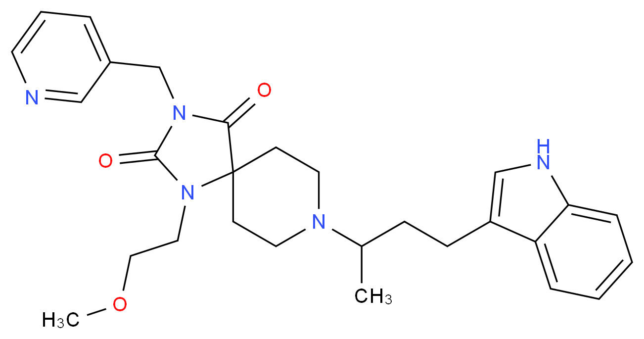 8-[3-(1H-indol-3-yl)-1-methylpropyl]-1-(2-methoxyethyl)-3-(3-pyridinylmethyl)-1,3,8-triazaspiro[4.5]decane-2,4-dione_分子结构_CAS_)