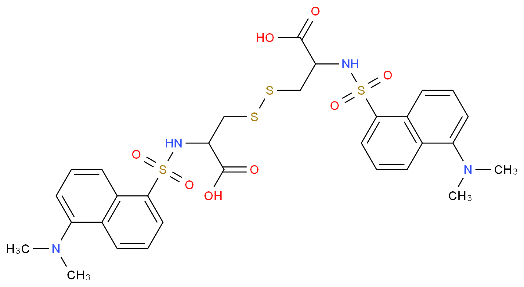 3-({2-carboxy-2-[5-(dimethylamino)naphthalene-1-sulfonamido]ethyl}disulfanyl)-2-[5-(dimethylamino)naphthalene-1-sulfonamido]propanoic acid_分子结构_CAS_18468-46-7