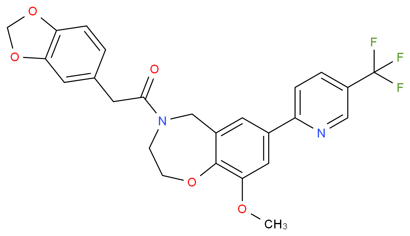 4-(1,3-benzodioxol-5-ylacetyl)-9-methoxy-7-[5-(trifluoromethyl)-2-pyridinyl]-2,3,4,5-tetrahydro-1,4-benzoxazepine_分子结构_CAS_)