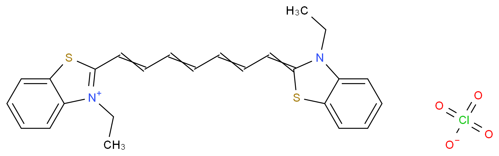 3-ethyl-2-[7-(3-ethyl-2,3-dihydro-1,3-benzothiazol-2-ylidene)hepta-1,3,5-trien-1-yl]-1,3-benzothiazol-3-ium perchlorate_分子结构_CAS_22268-66-2