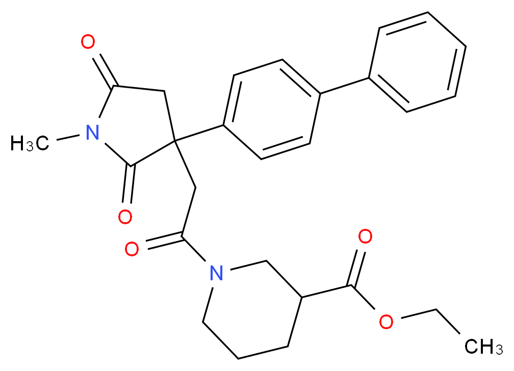ethyl 1-{[3-(4-biphenylyl)-1-methyl-2,5-dioxo-3-pyrrolidinyl]acetyl}-3-piperidinecarboxylate_分子结构_CAS_)