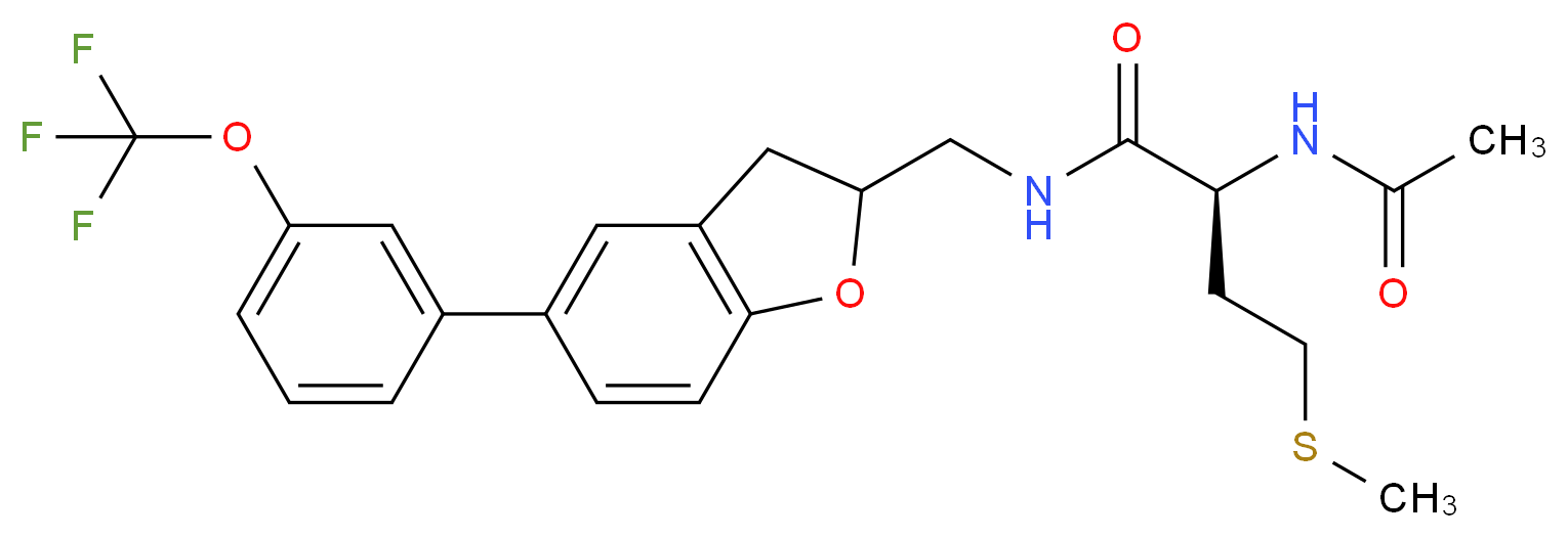 N~2~-acetyl-N~1~-({5-[3-(trifluoromethoxy)phenyl]-2,3-dihydro-1-benzofuran-2-yl}methyl)-L-methioninamide_分子结构_CAS_)