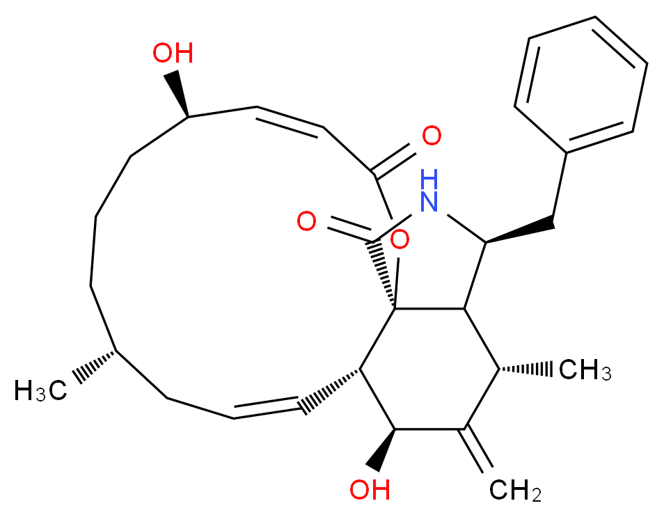 (5R,9R,13S,15S,15aS,16S,18aS,18bS)-16-benzyl-5,13-dihydroxy-9,15-dimethyl-14-methylidene-2H,5H,6H,7H,8H,9H,10H,13H,14H,15H,15aH,16H,17H,18H,18bH-oxacyclotetradeca[3,2-e]isoindole-2,18-dione_分子结构_CAS_14930-96-2