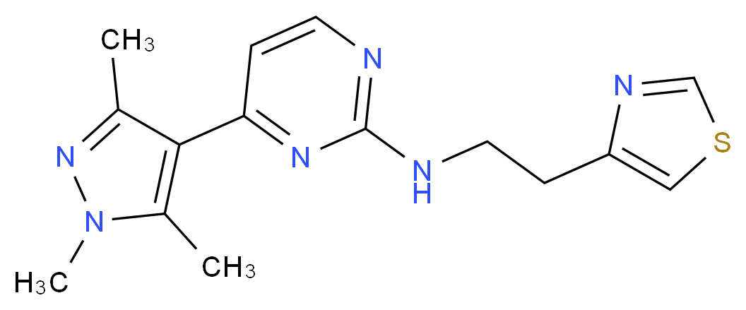 N-[2-(1,3-thiazol-4-yl)ethyl]-4-(1,3,5-trimethyl-1H-pyrazol-4-yl)pyrimidin-2-amine_分子结构_CAS_)