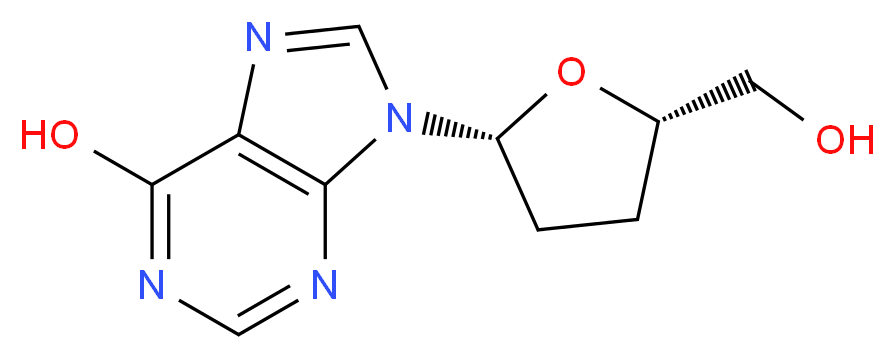 9-[(2R,5S)-5-(hydroxymethyl)oxolan-2-yl]-9H-purin-6-ol_分子结构_CAS_69655-05-6