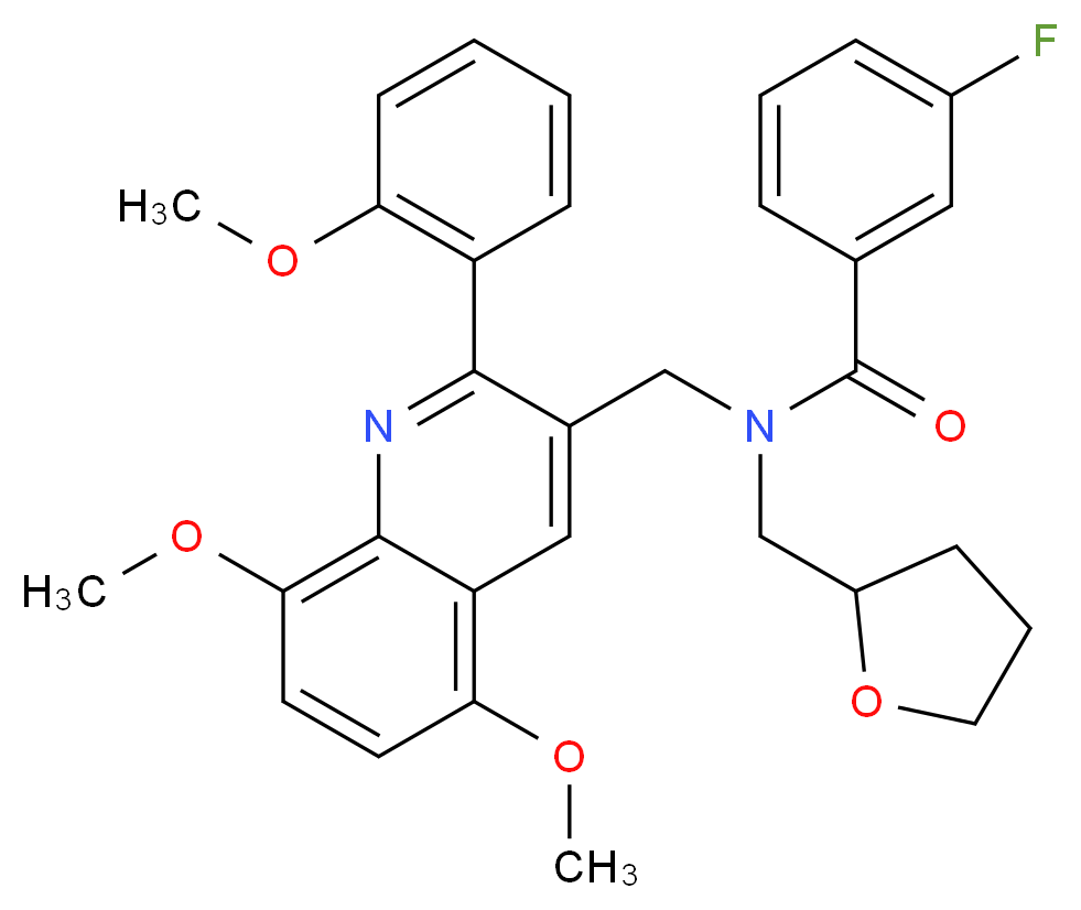 N-{[5,8-dimethoxy-2-(2-methoxyphenyl)-3-quinolinyl]methyl}-3-fluoro-N-(tetrahydro-2-furanylmethyl)benzamide_分子结构_CAS_)