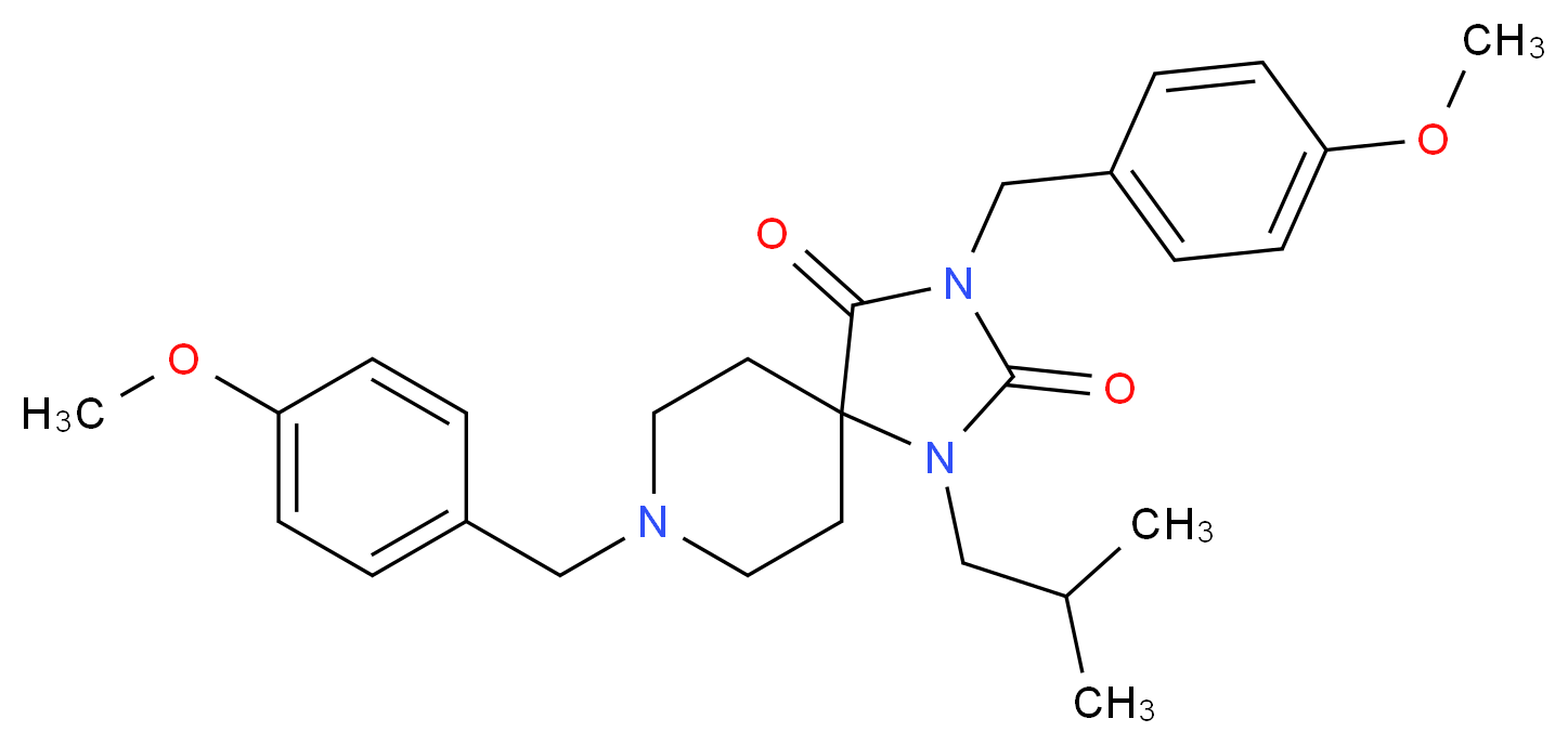 1-isobutyl-3,8-bis(4-methoxybenzyl)-1,3,8-triazaspiro[4.5]decane-2,4-dione_分子结构_CAS_)