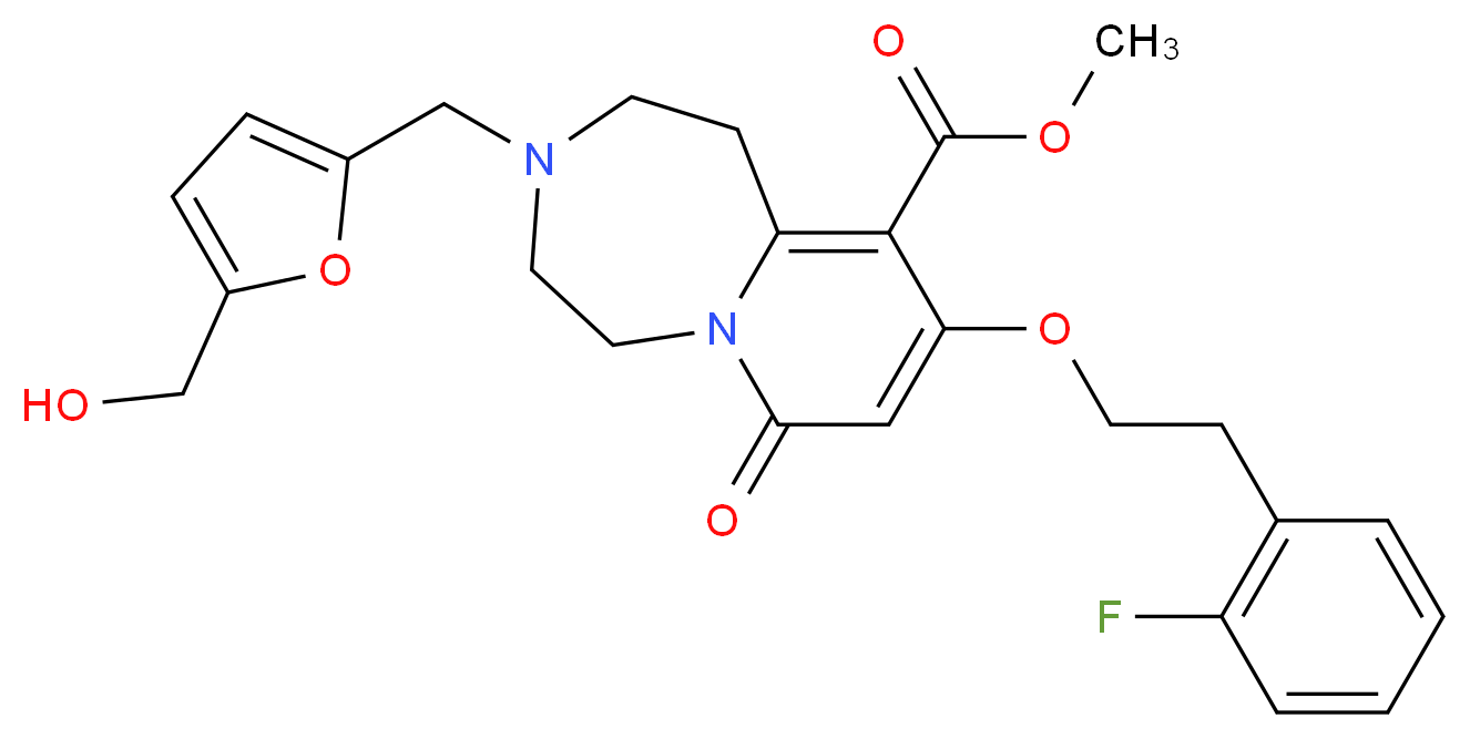 methyl 9-[2-(2-fluorophenyl)ethoxy]-3-{[5-(hydroxymethyl)-2-furyl]methyl}-7-oxo-1,2,3,4,5,7-hexahydropyrido[1,2-d][1,4]diazepine-10-carboxylate_分子结构_CAS_)