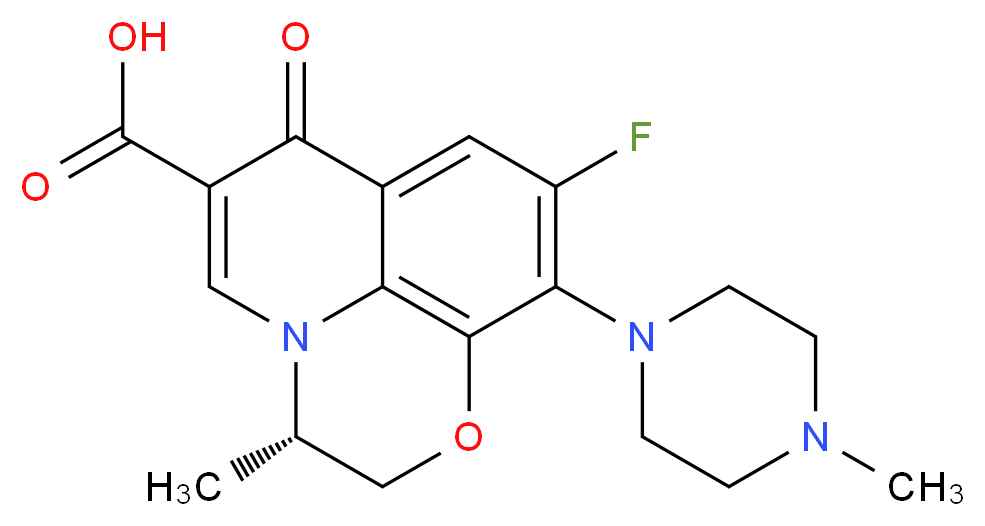 (2S)-7-fluoro-2-methyl-6-(4-methylpiperazin-1-yl)-10-oxo-4-oxa-1-azatricyclo[7.3.1.0<sup>5</sup>,<sup>1</sup><sup>3</sup>]trideca-5(13),6,8,11-tetraene-11-carboxylic acid_分子结构_CAS_100986-85-4