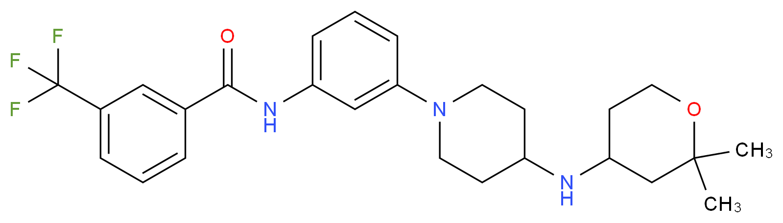 N-(3-{4-[(2,2-dimethyltetrahydro-2H-pyran-4-yl)amino]-1-piperidinyl}phenyl)-3-(trifluoromethyl)benzamide_分子结构_CAS_)