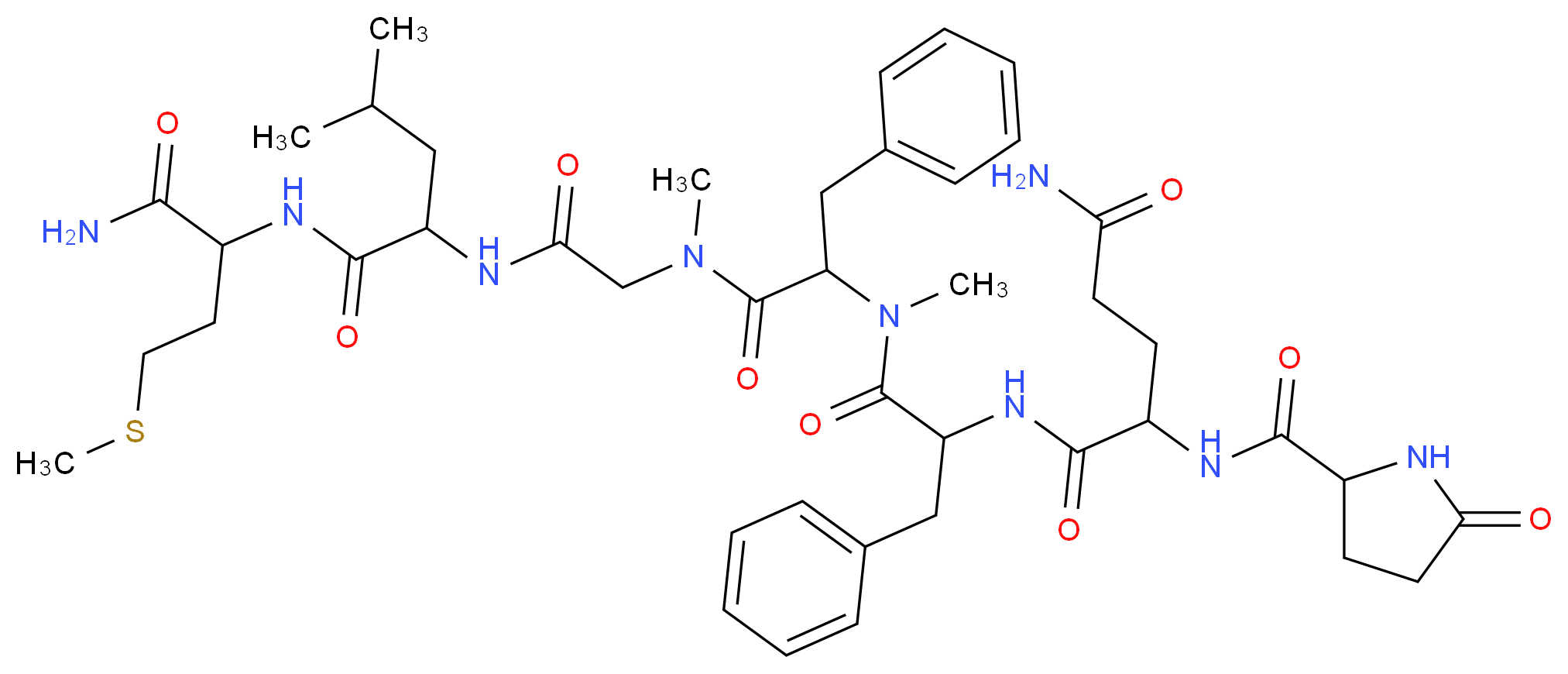 [pGlu5, N-Me-Phe8, Sar9]-Substance P Fragment 5-11_分子结构_CAS_77128-69-9)