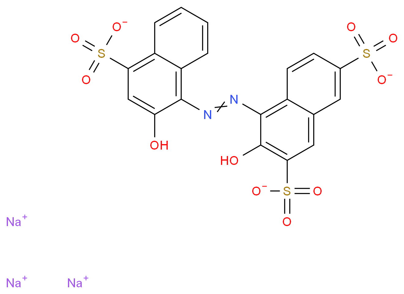 trisodium 3-hydroxy-4-[2-(2-hydroxy-4-sulfonatonaphthalen-1-yl)diazen-1-yl]naphthalene-2,7-disulfonate_分子结构_CAS_63451-35-4