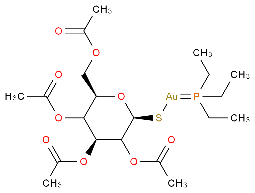 [(2R,4S,6S)-3,4,5-tris(acetyloxy)-6-{[(triethyl-$l^{5}-phosphanylidene)aurio]sulfanyl}oxan-2-yl]methyl acetate_分子结构_CAS_34031-32-8