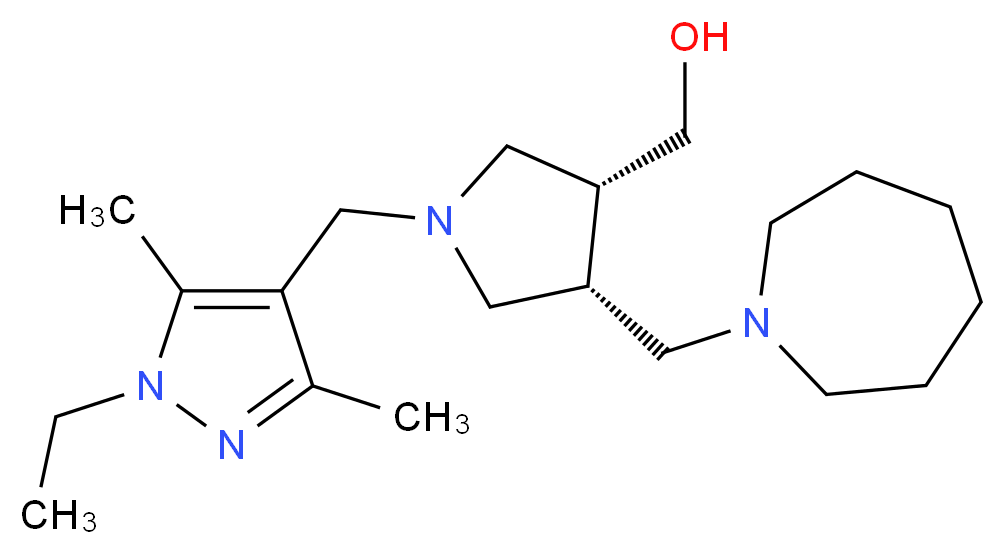 {(3R*,4R*)-4-(azepan-1-ylmethyl)-1-[(1-ethyl-3,5-dimethyl-1H-pyrazol-4-yl)methyl]pyrrolidin-3-yl}methanol_分子结构_CAS_)