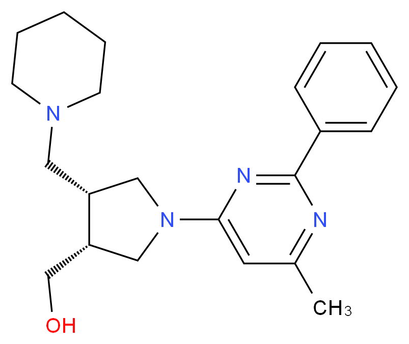 [(3R*,4R*)-1-(6-methyl-2-phenylpyrimidin-4-yl)-4-(piperidin-1-ylmethyl)pyrrolidin-3-yl]methanol_分子结构_CAS_)