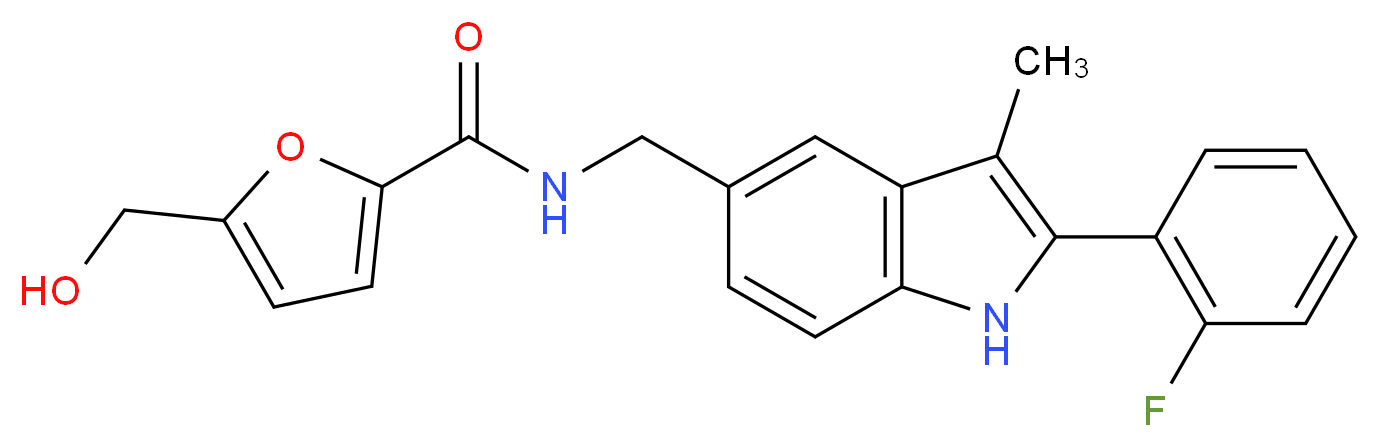 N-{[2-(2-fluorophenyl)-3-methyl-1H-indol-5-yl]methyl}-5-(hydroxymethyl)-2-furamide_分子结构_CAS_)