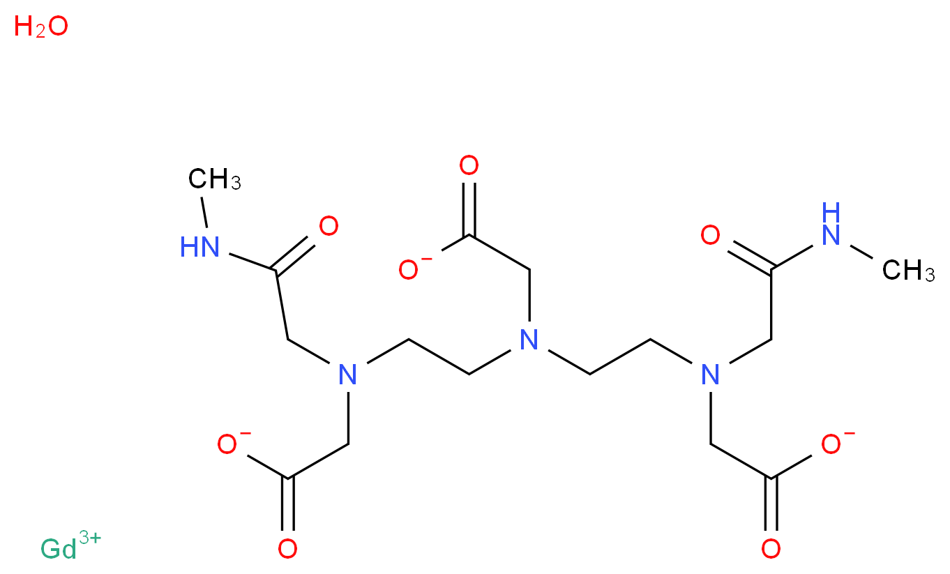 gadolinium(3+) ion 2-[bis({2-[(carboxylatomethyl)[(methylcarbamoyl)methyl]amino]ethyl})amino]acetate hydrate_分子结构_CAS_122795-43-1