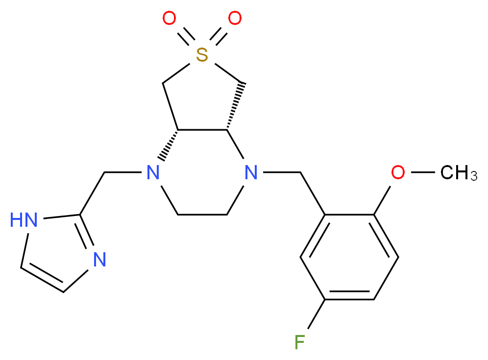 (4aS*,7aR*)-1-(5-fluoro-2-methoxybenzyl)-4-(1H-imidazol-2-ylmethyl)octahydrothieno[3,4-b]pyrazine 6,6-dioxide_分子结构_CAS_)