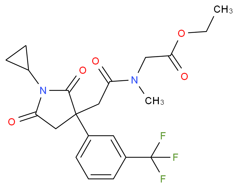 ethyl N-({1-cyclopropyl-2,5-dioxo-3-[3-(trifluoromethyl)phenyl]-3-pyrrolidinyl}acetyl)-N-methylglycinate_分子结构_CAS_)