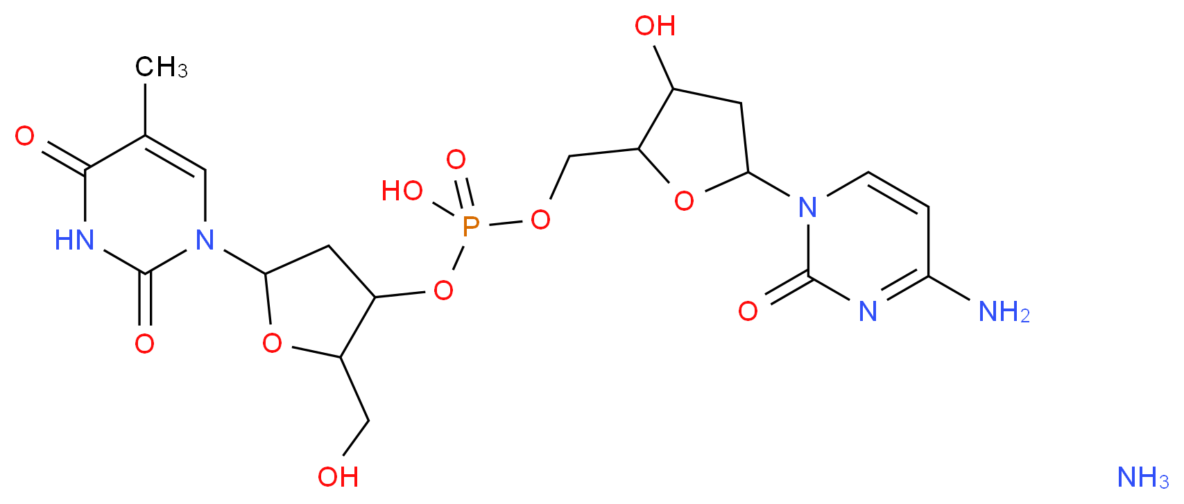 {[5-(4-amino-2-oxo-1,2-dihydropyrimidin-1-yl)-3-hydroxyoxolan-2-yl]methoxy}({[2-(hydroxymethyl)-5-(5-methyl-2,4-dioxo-1,2,3,4-tetrahydropyrimidin-1-yl)oxolan-3-yl]oxy})phosphinic acid amine_分子结构_CAS_61845-38-3