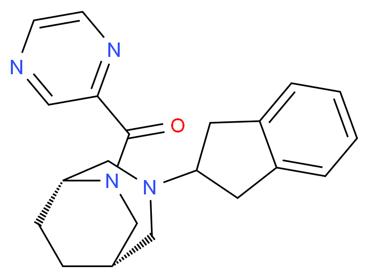 (1S*,5R*)-3-(2,3-dihydro-1H-inden-2-yl)-6-(pyrazin-2-ylcarbonyl)-3,6-diazabicyclo[3.2.2]nonane_分子结构_CAS_)