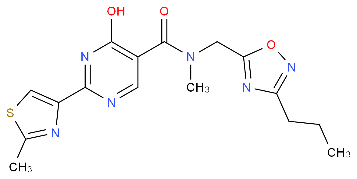 4-hydroxy-N-methyl-2-(2-methyl-1,3-thiazol-4-yl)-N-[(3-propyl-1,2,4-oxadiazol-5-yl)methyl]pyrimidine-5-carboxamide_分子结构_CAS_)