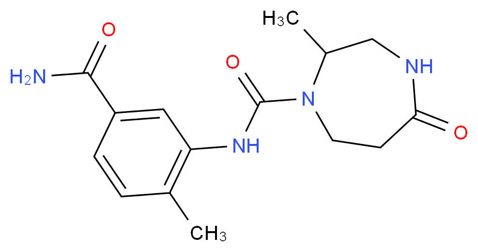 N-[5-(aminocarbonyl)-2-methylphenyl]-2-methyl-5-oxo-1,4-diazepane-1-carboxamide_分子结构_CAS_)